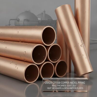 Grade C71500 Copper-Nickel Pipe with 0.065 to 0.5 Inch Wall Thickness and 1000 Psi Rating for Heat Exchangers