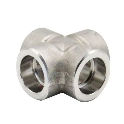 ASME B16.11 Stainless Steel 4-Way Socket Weld Cross Pipe Fitting 3/4" Branch Connection